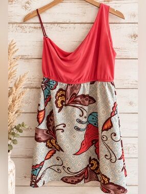 Déjà Vu One Shoulder Butterfly Floral Dress Large Boho Romantic Western NWT